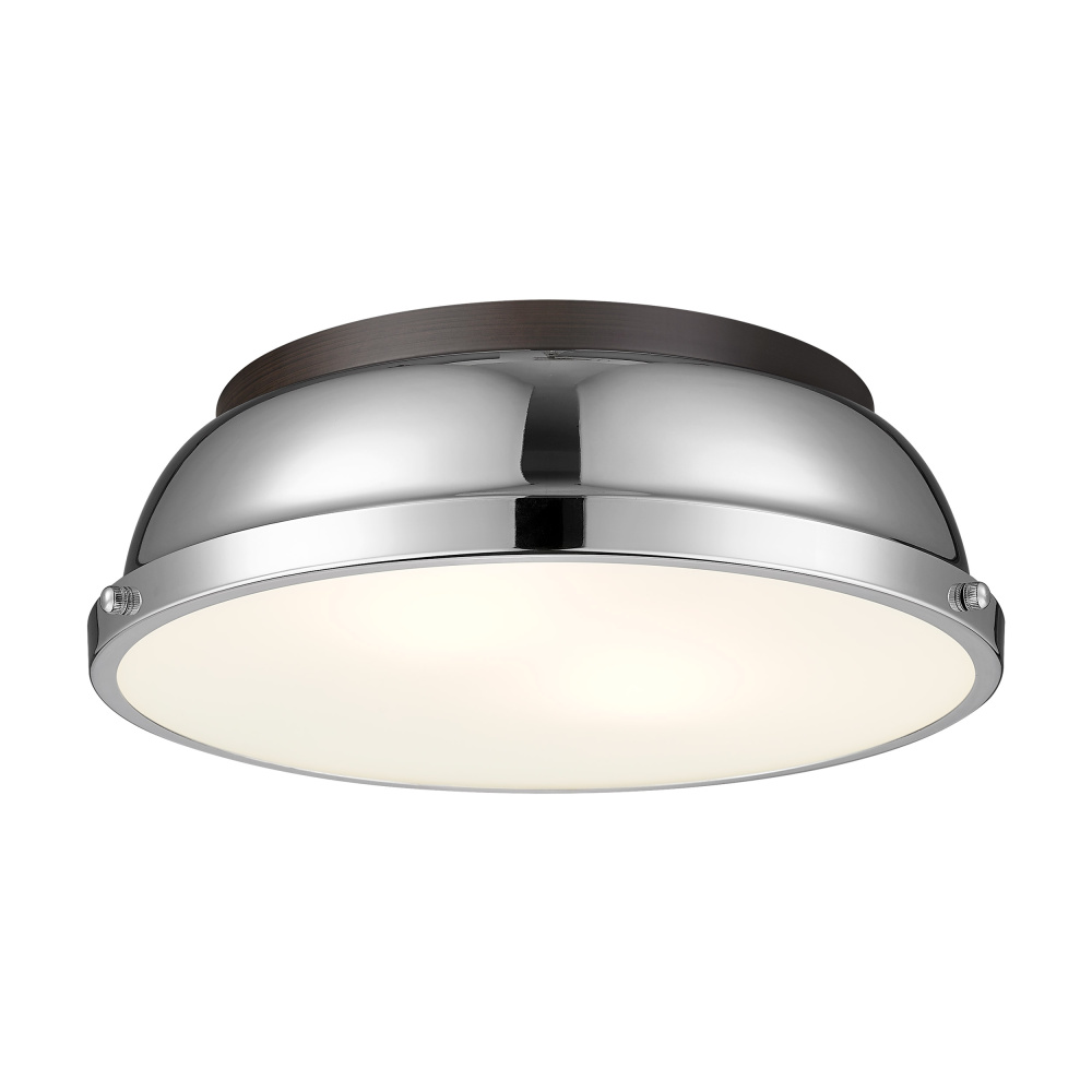 Yep by Golden Lighting Duncan 2-light Flush Mount in Rubbed Bronze and Chrome shade